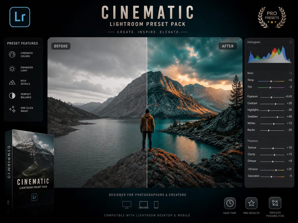 Sinematik Lightroom Preset Paketi (50 Adet)